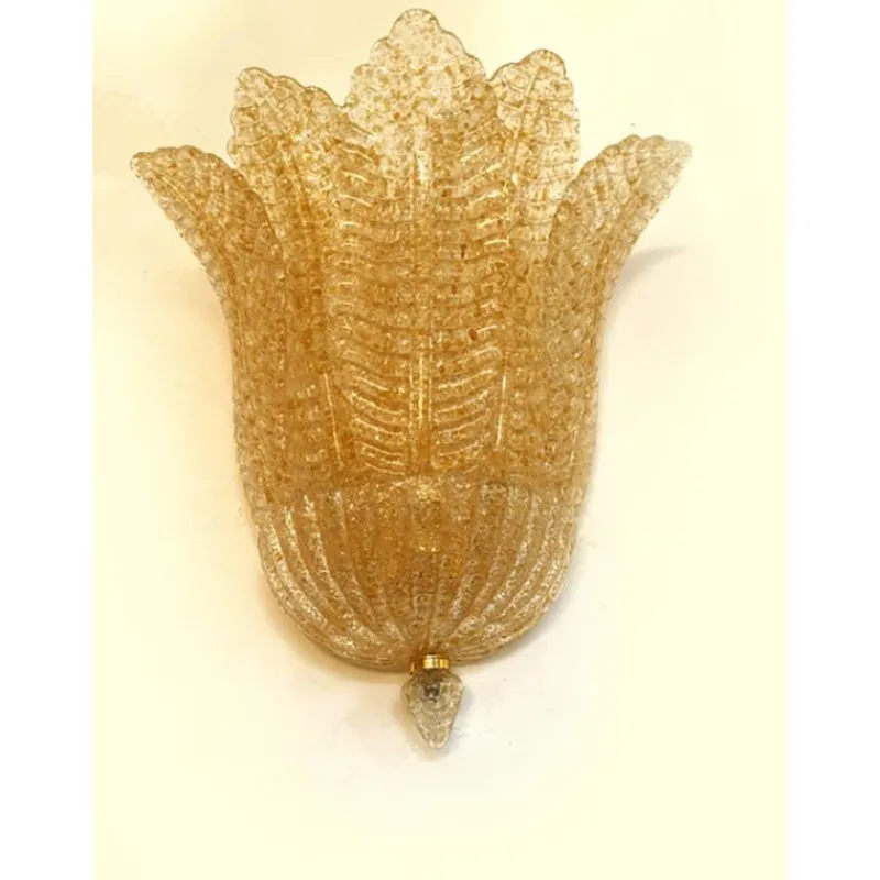Pamono Transparent and Gold Graniglia Leaf Murano Glass Wall Sconces by Simoeng, Set of 2> Wall Lights & Sconces
