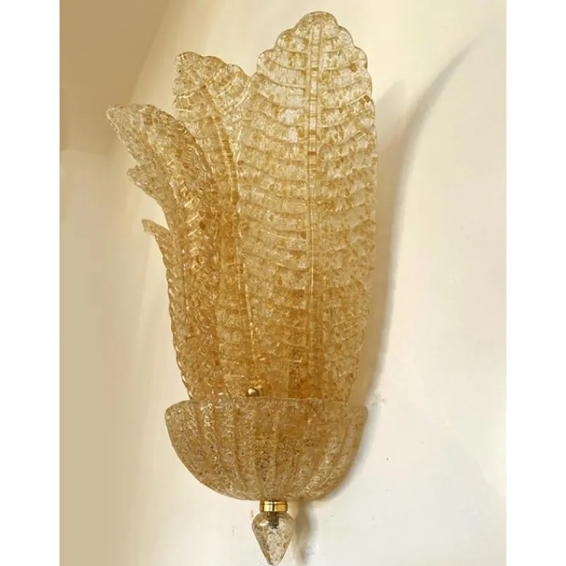Pamono Transparent and Gold Graniglia Leaf Murano Glass Wall Sconces by Simoeng, Set of 2> Wall Lights & Sconces