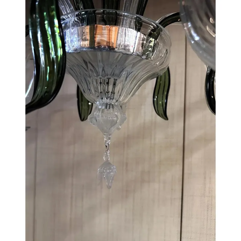 Pamono Transparent and Green Leaves Chandelier in Murano Glass by Simoeng> Ceiling Lights