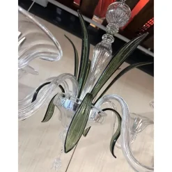 Pamono Transparent and Green Leaves Chandelier in Murano Glass by Simoeng><noscript><img width=