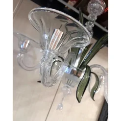 Pamono Transparent and Green Leaves Chandelier in Murano Glass by Simoeng><noscript><img width=