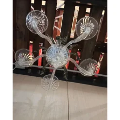 Pamono Transparent and Green Leaves Chandelier in Murano Glass by Simoeng><noscript><img width=