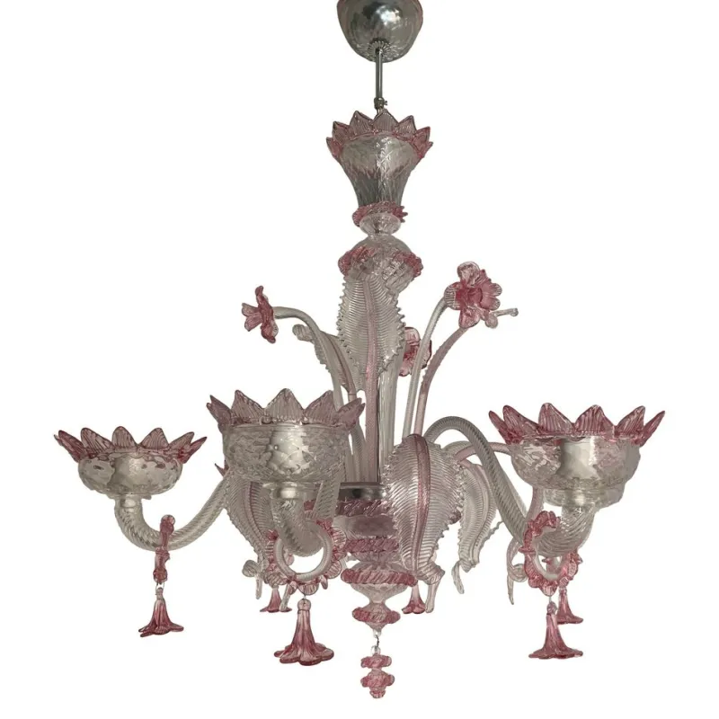Best Pamono Transparent and Pink Murano Style Glass Chandelier with Flowers and Leaves from Simoeng