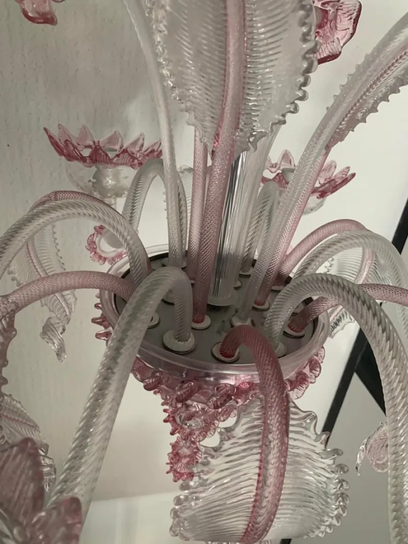 Best Pamono Transparent and Pink Murano Style Glass Chandelier with Flowers and Leaves from Simoeng