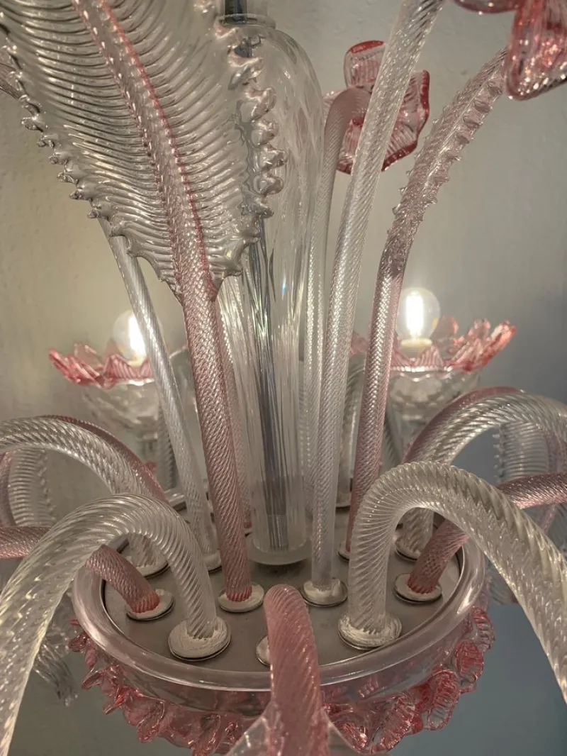 Best Pamono Transparent and Pink Murano Style Glass Chandelier with Flowers and Leaves from Simoeng