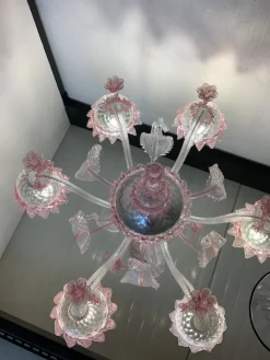 Best Pamono Transparent and Pink Murano Style Glass Chandelier with Flowers and Leaves from Simoeng