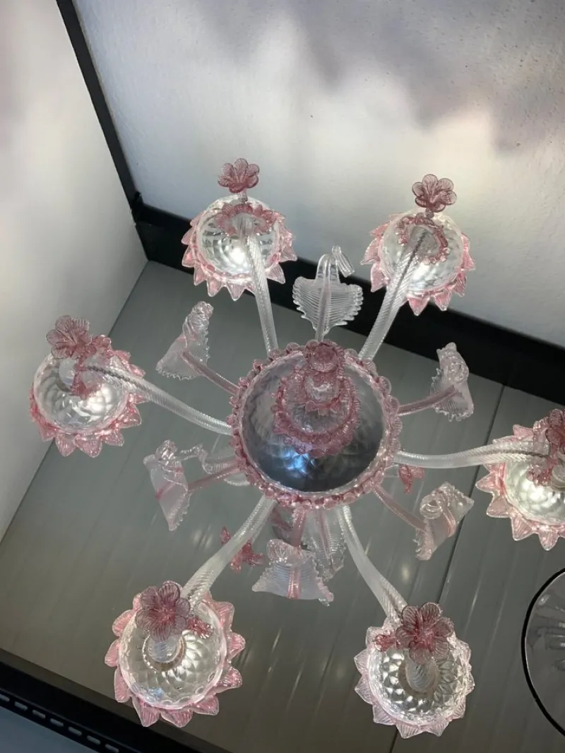 Best Pamono Transparent and Pink Murano Style Glass Chandelier with Flowers and Leaves from Simoeng