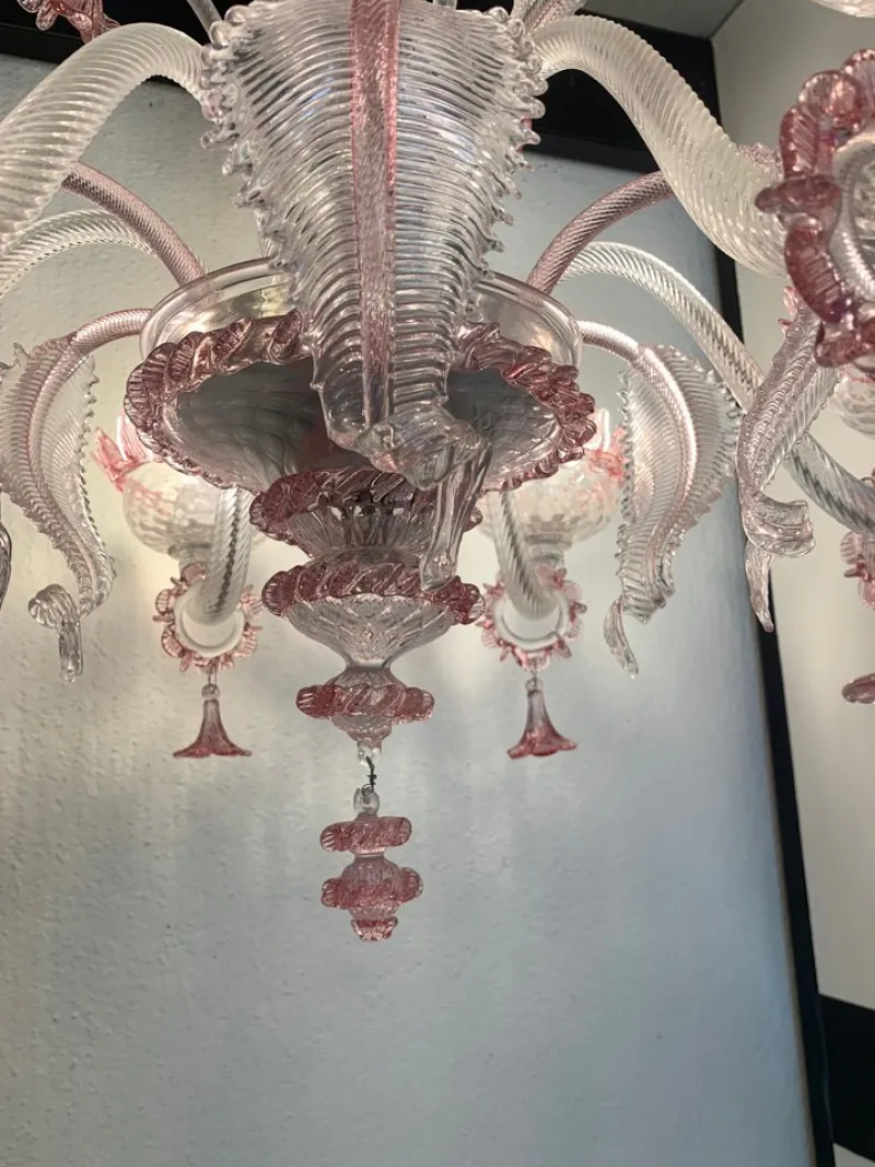 Best Pamono Transparent and Pink Murano Style Glass Chandelier with Flowers and Leaves from Simoeng