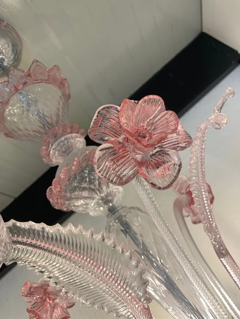 Best Pamono Transparent and Pink Murano Style Glass Chandelier with Flowers and Leaves from Simoeng