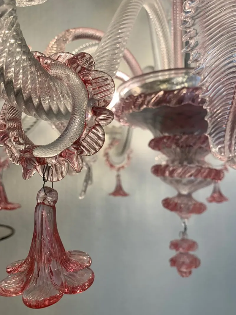 Best Pamono Transparent and Pink Murano Style Glass Chandelier with Flowers and Leaves from Simoeng
