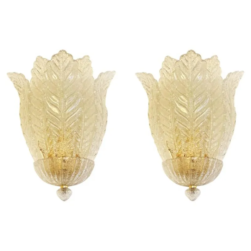 Pamono Transparent Graniglia Leaf Murano Glass Wall Sconces by Simoeng, Set of 2> Wall Lights & Sconces