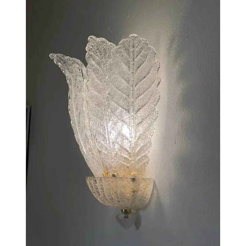 Pamono Transparent Graniglia Leaf Murano Glass Wall Sconces by Simoeng, Set of 2> Wall Lights & Sconces