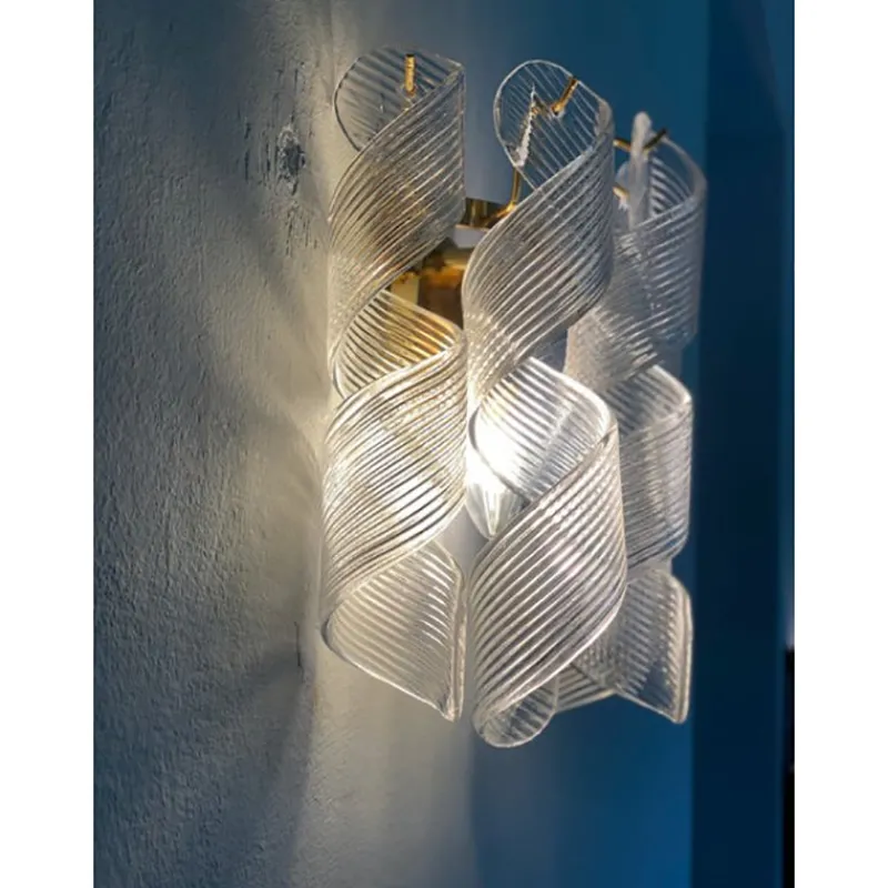 Sale Pamono Transparent Ricci Murano Glass Gold 24k Wall Sconces by Simoeng, Set of 2
