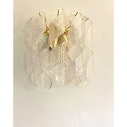 Sale Pamono Transparent Ricci Murano Glass Gold 24k Wall Sconces by Simoeng, Set of 2