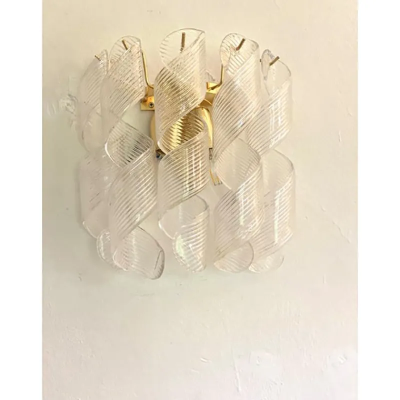 Sale Pamono Transparent Ricci Murano Glass Gold 24k Wall Sconces by Simoeng, Set of 2