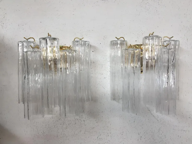 Outlet Pamono Transparent “Tronchi” Murano Glass Wall Sconces from Murano Glass, Set of 2