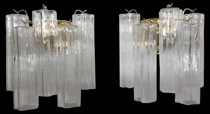 Outlet Pamono Transparent “Tronchi” Murano Glass Wall Sconces from Murano Glass, Set of 2