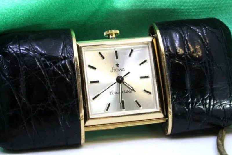 Pamono Travel Watch with Mechanical Movement, Leather Case and Ring with Suspension Chain from Stowa> Watches