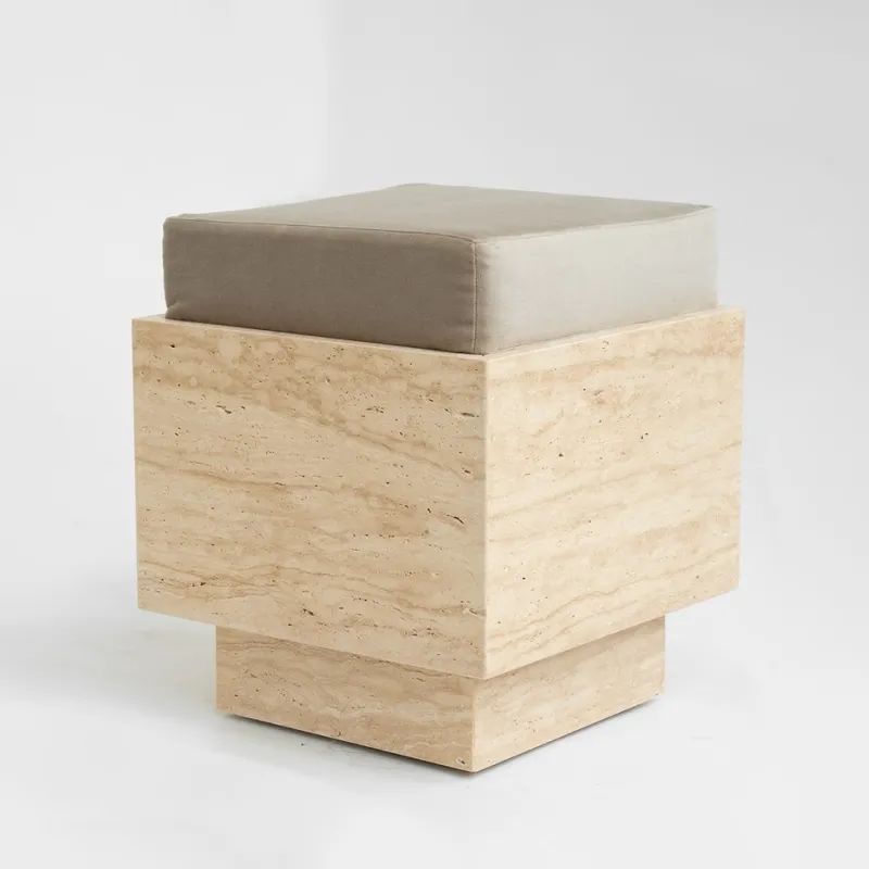 Best Pamono Travertine Cube Stool with Velvet Cushion from Kiwano Concept
