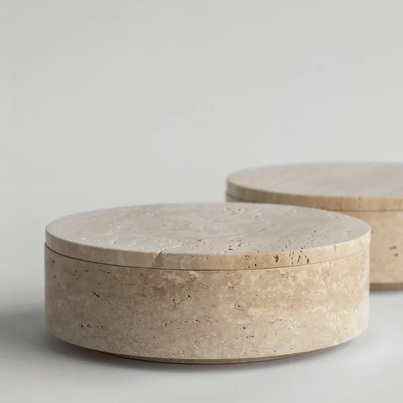 Pamono Travertine Cylinder Bowl with Lid from Kiwano Concept> Tabletop|Bowls