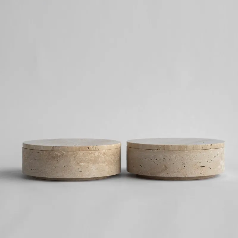 Pamono Travertine Cylinder Bowl with Lid from Kiwano Concept> Tabletop|Bowls