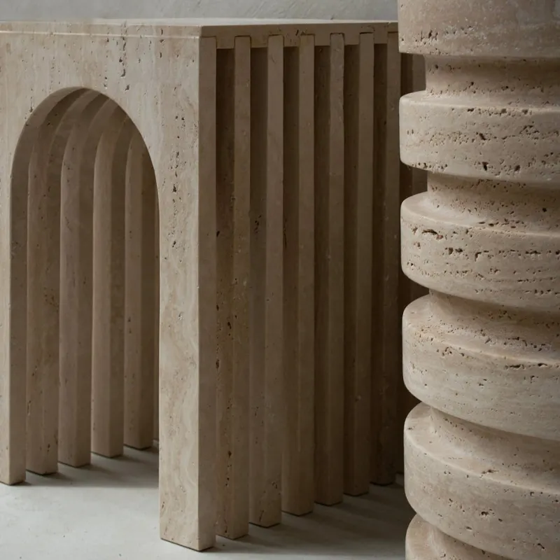 Pamono Travertine Layer Stool Side Table from Kiwano Concept> Tables