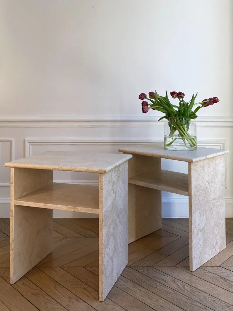 Pamono Travertino Al Verso Bedside Tables by Almarmo, Set of 2> Tables