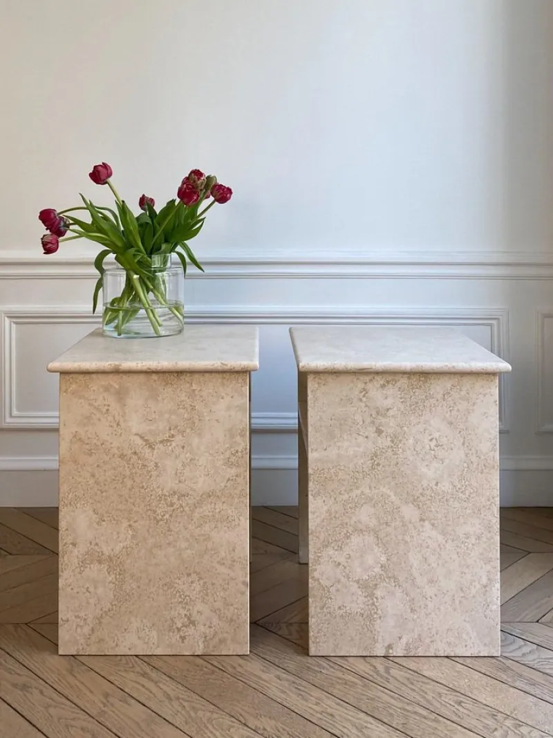Pamono Travertino Al Verso Bedside Tables by Almarmo, Set of 2> Tables