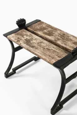 Pamono Trädgårdsmöbel Nr 2 Stools in Cast Iron and Painted Wood attributed to Folke Bensow, 1920, Set of 2><noscript><img width=