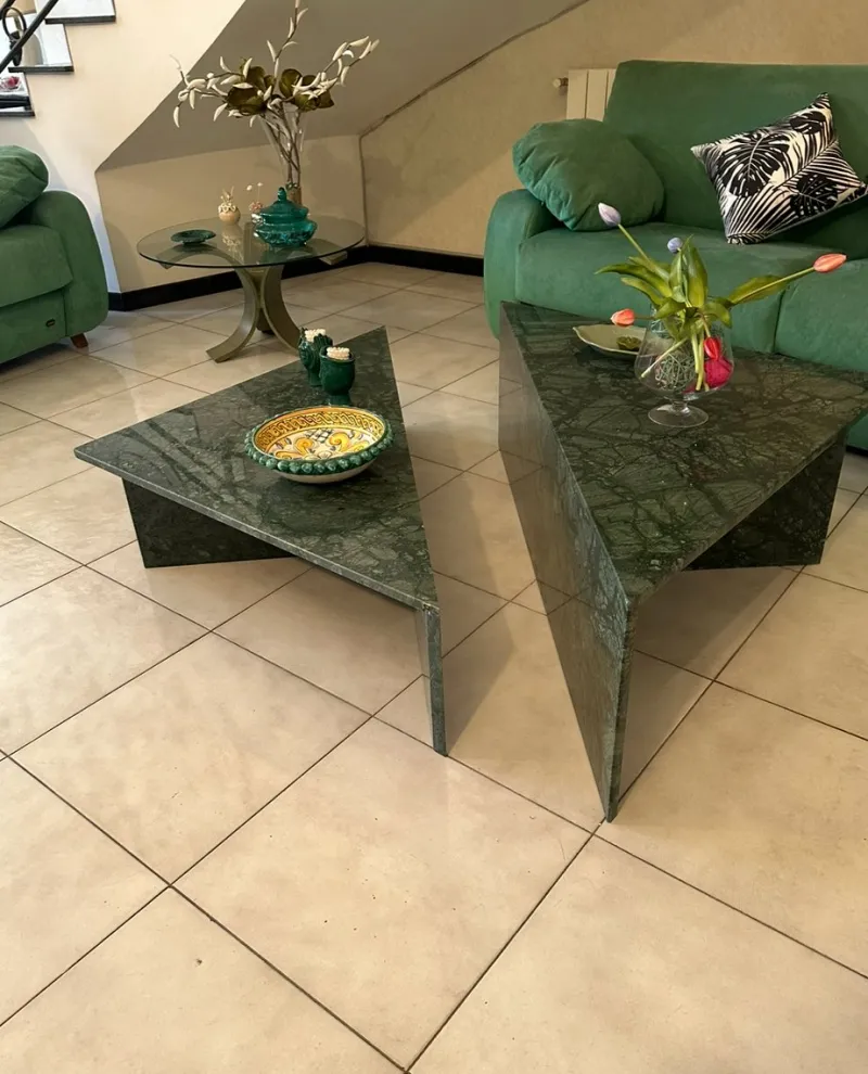 Pamono Triangle Marble Coffee Table in Real Marble by Andrea Grasso, Set of 2> Tables|Coffee & Side Tables