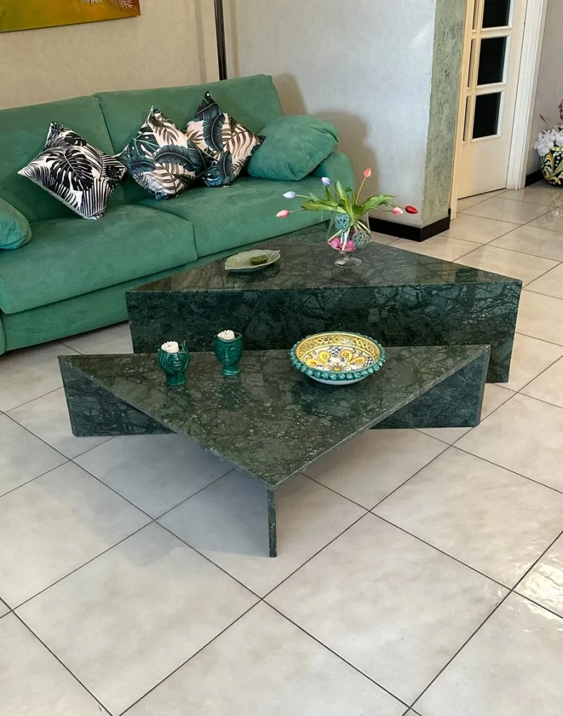 Pamono Triangle Marble Coffee Table in Real Marble by Andrea Grasso, Set of 2> Tables|Coffee & Side Tables