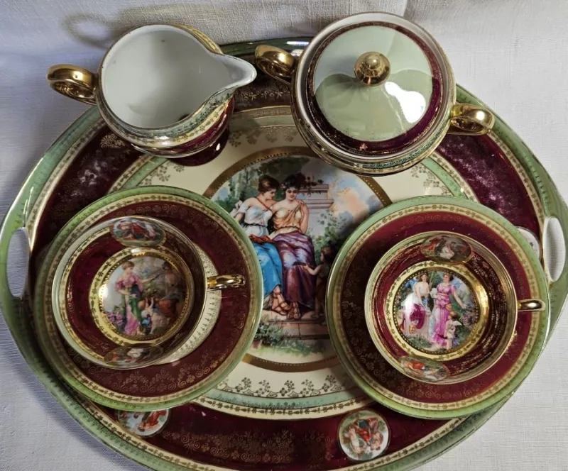 Discount Pamono Tête a Tête Service in Saxony Porcelain, 19th Century, Set of 7