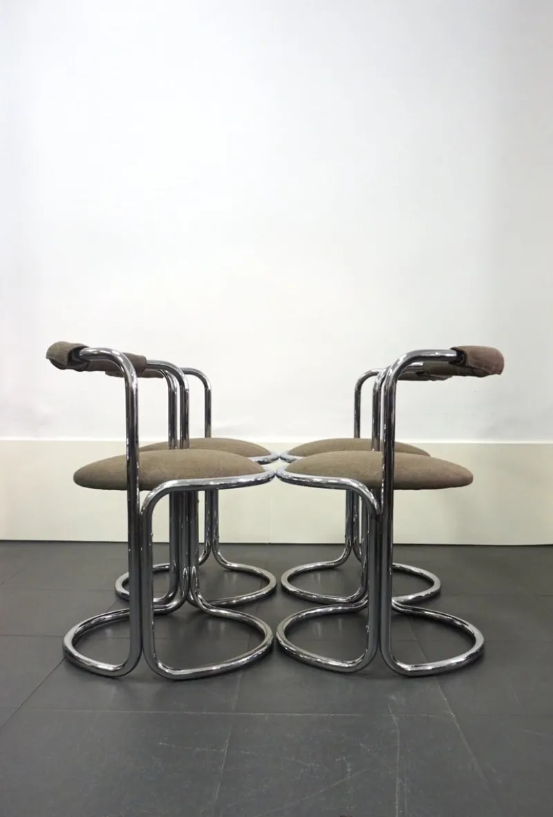 Pamono Tubular Steel Chairs, Italy, 1970s, Set of 4