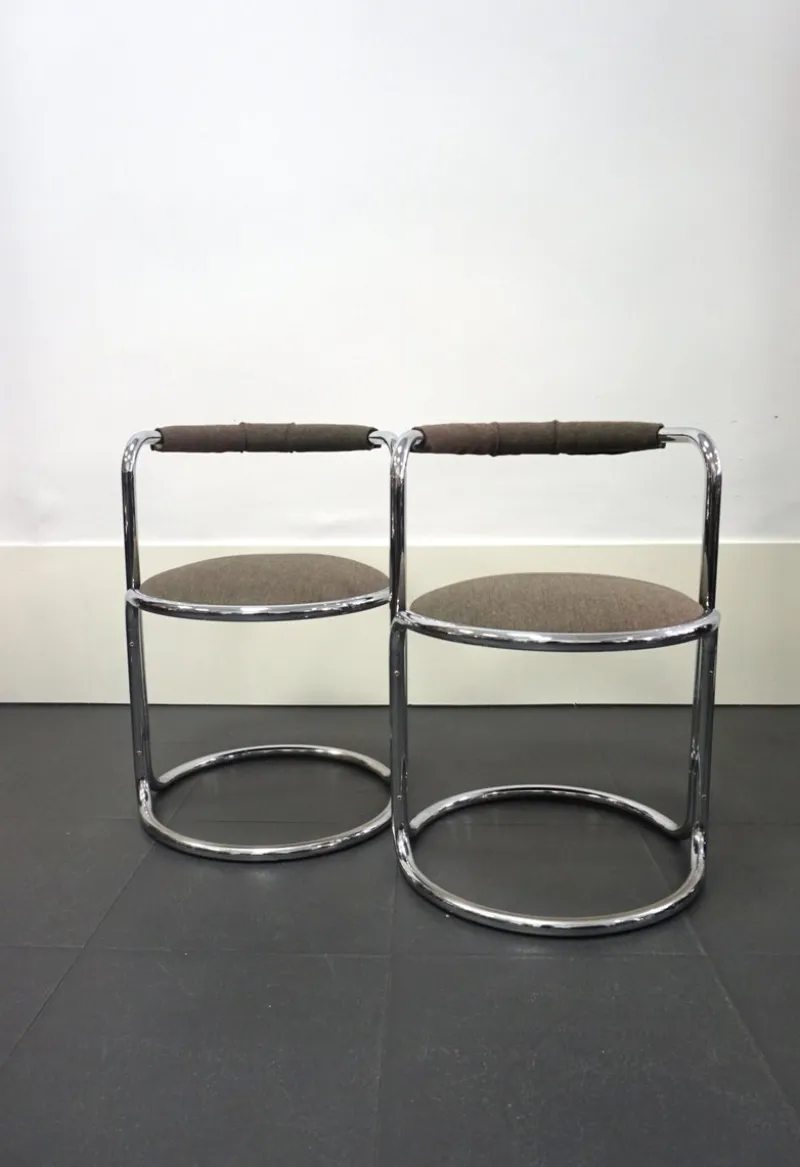 Pamono Tubular Steel Chairs, Italy, 1970s, Set of 4