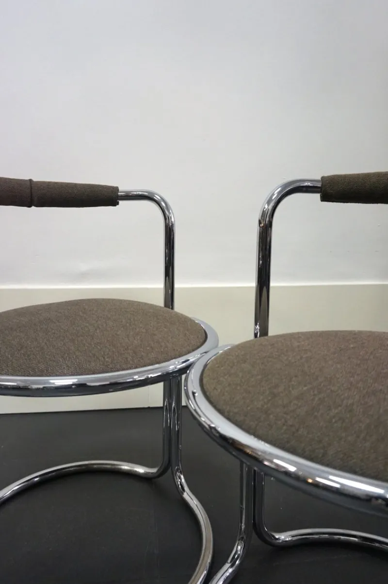 Pamono Tubular Steel Chairs, Italy, 1970s, Set of 4