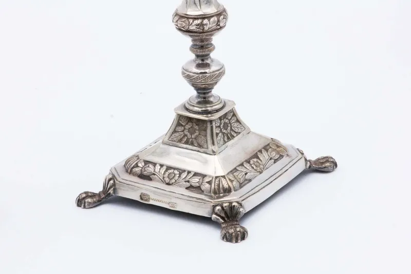 Pamono Turned Silver Candlesticks with Embossed Floral Motifs, Set of 2> Candleholders