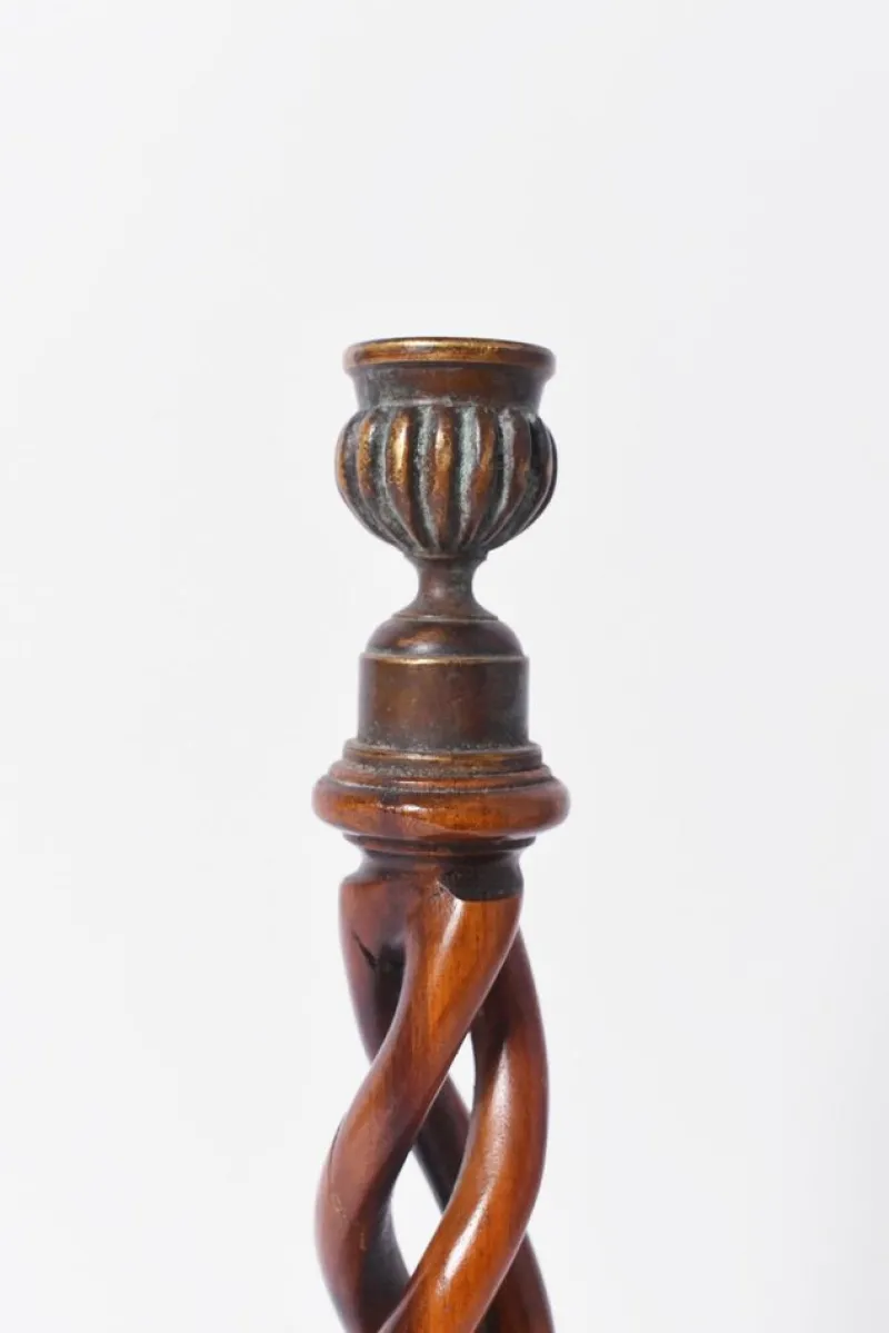 Sale Pamono Turned Wood Candlesticks, 19th Century, Set of 2