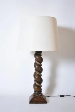 Sale Pamono Turned Wood Laurel Column Lamp, 19th Century