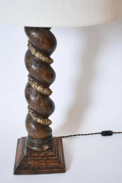 Sale Pamono Turned Wood Laurel Column Lamp, 19th Century
