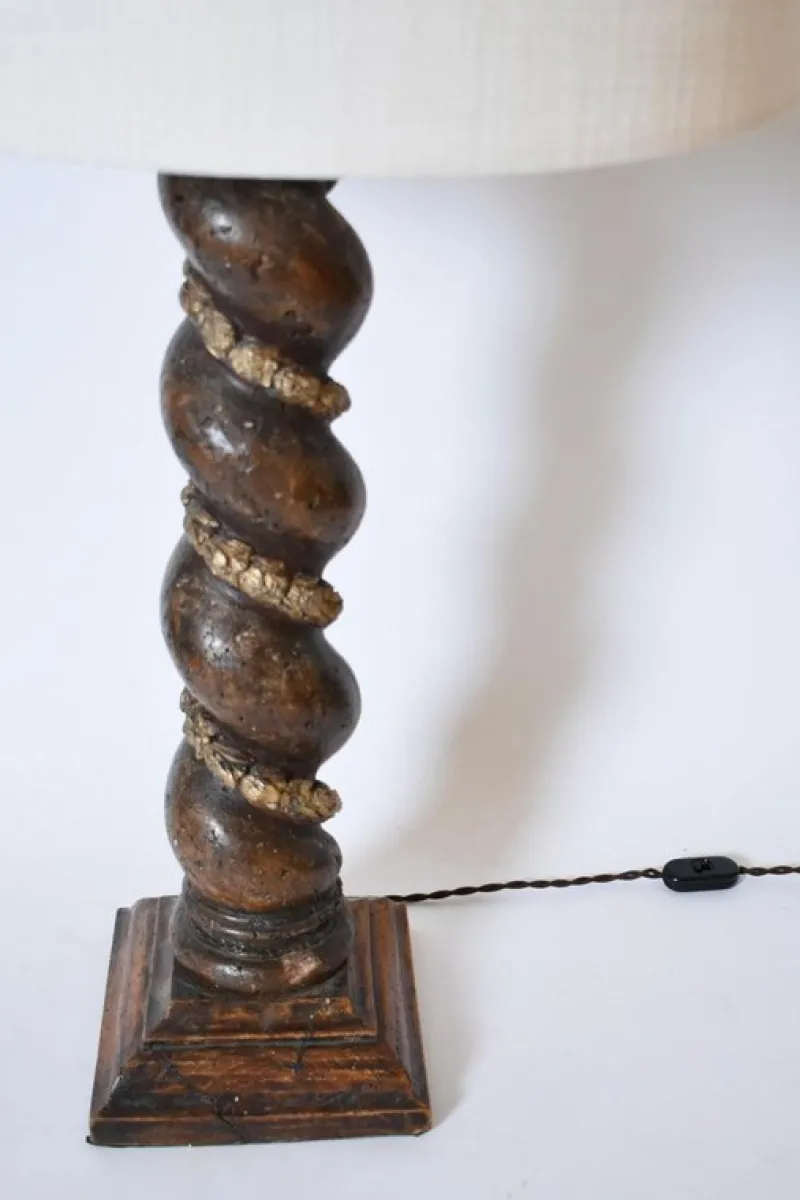 Sale Pamono Turned Wood Laurel Column Lamp, 19th Century