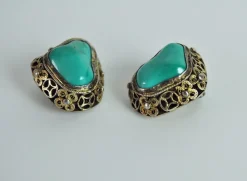 Online Pamono Turquoise and Sterling Silver Ear Clips by Erik Poul Fenster, Denmark, 1960s, Set of 2