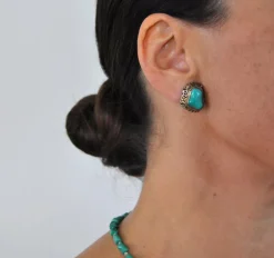 Online Pamono Turquoise and Sterling Silver Ear Clips by Erik Poul Fenster, Denmark, 1960s, Set of 2