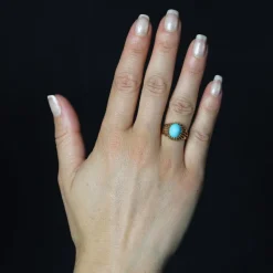 Pamono Turquoise Color Stone 18 Karat Rose Gold Domed Ring, 1960s