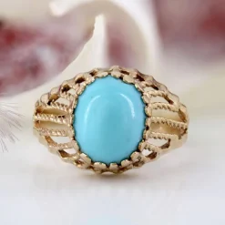 Pamono Turquoise Color Stone 18 Karat Rose Gold Domed Ring, 1960s