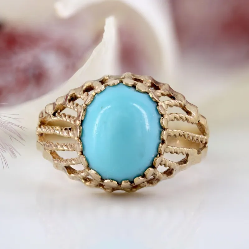 Pamono Turquoise Color Stone 18 Karat Rose Gold Domed Ring, 1960s