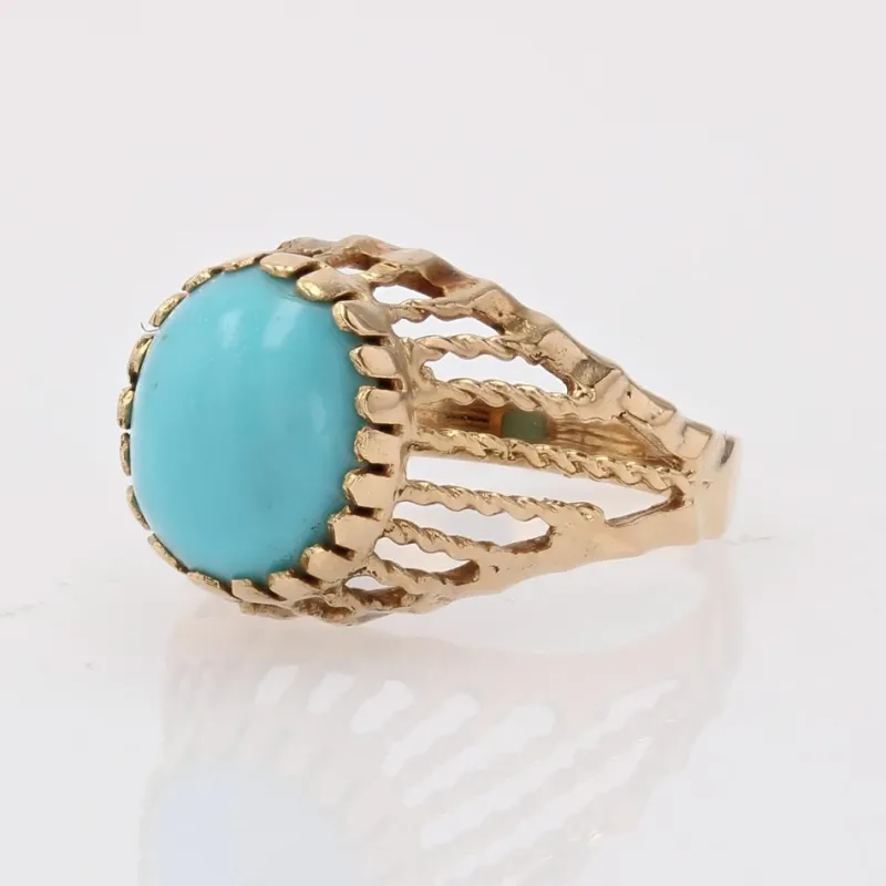 Pamono Turquoise Color Stone 18 Karat Rose Gold Domed Ring, 1960s