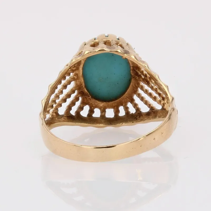Pamono Turquoise Color Stone 18 Karat Rose Gold Domed Ring, 1960s