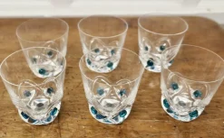 Pamono Turquoise Crystal Whiskey Tumbler Set from Lalique, 1950s, Set of 7> Glassware