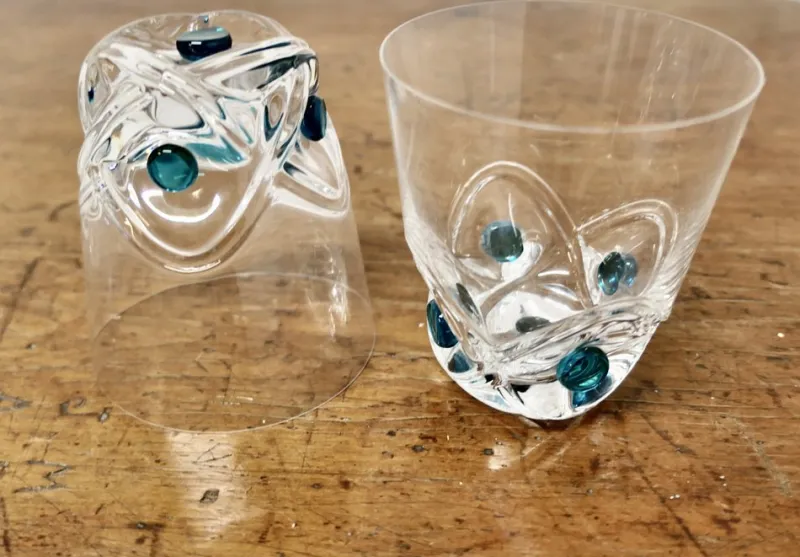 Pamono Turquoise Crystal Whiskey Tumbler Set from Lalique, 1950s, Set of 7> Glassware