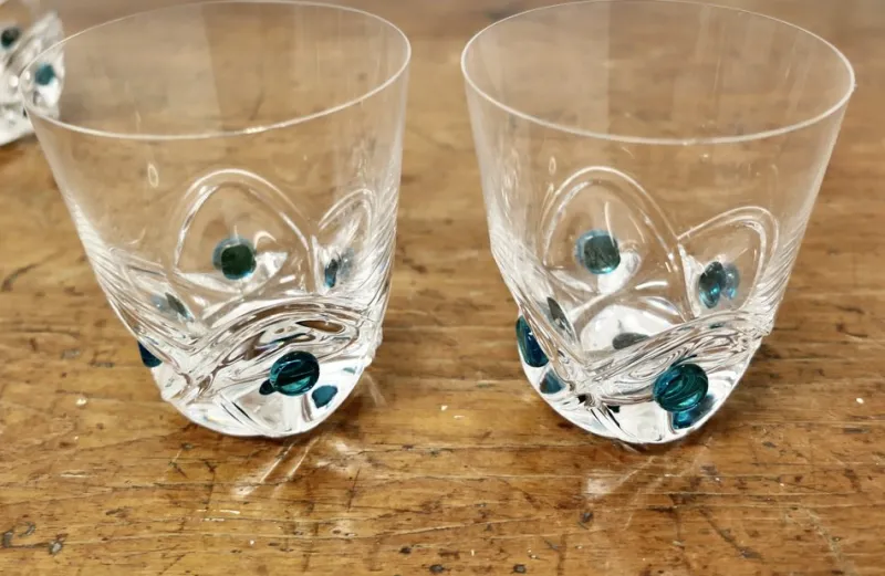 Pamono Turquoise Crystal Whiskey Tumbler Set from Lalique, 1950s, Set of 7> Glassware